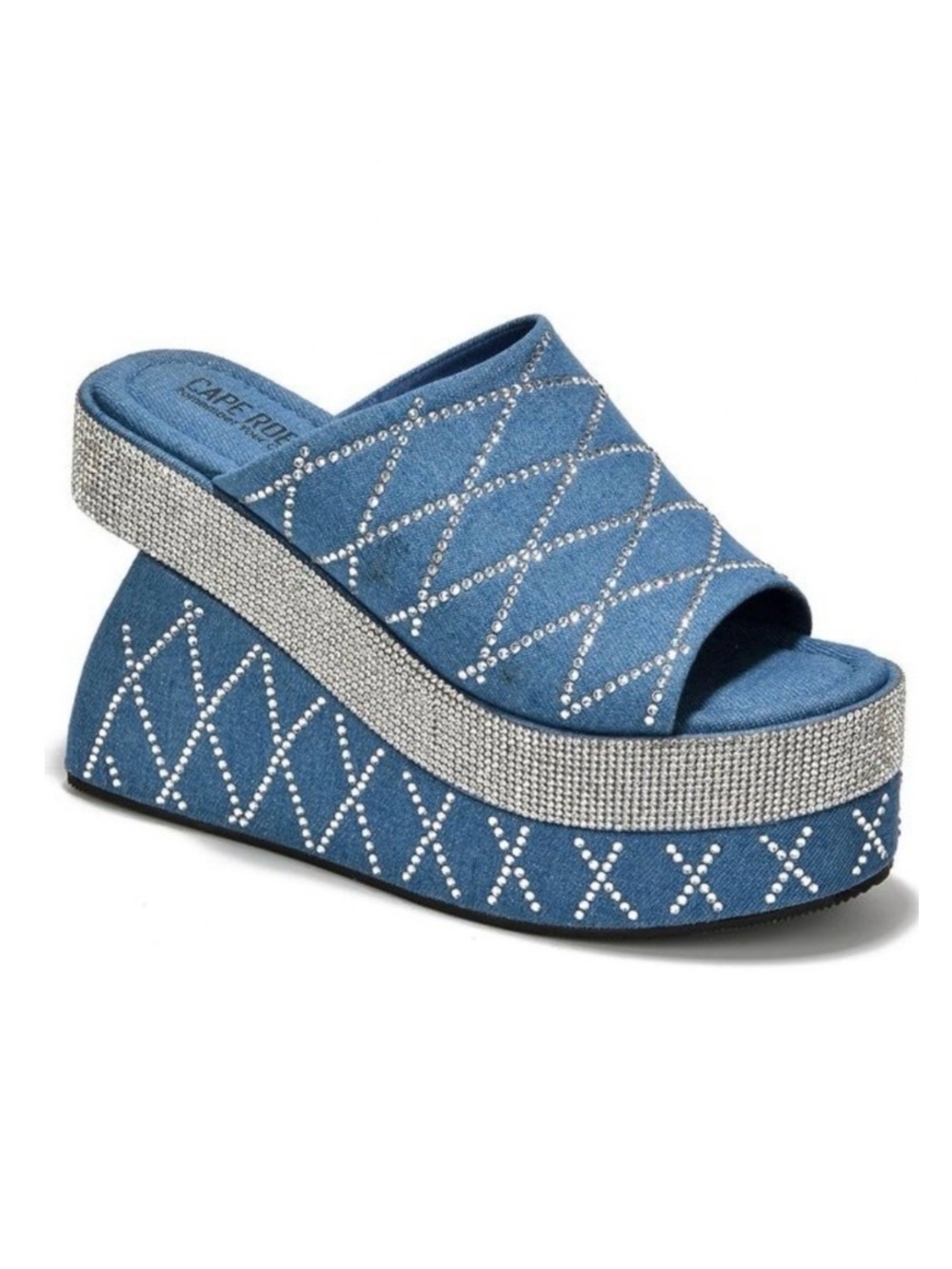 NWT Cape Robbin Denim Blue and Rhinestone Accent Platform Sandals Size 7